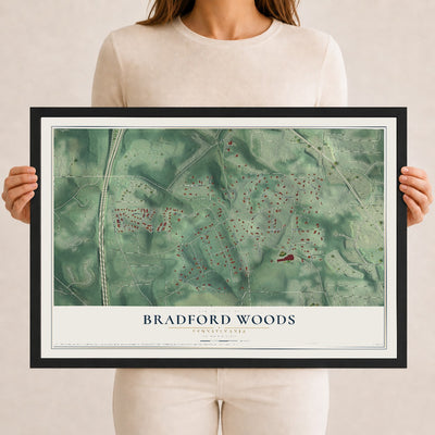 Map of Bradford Woods, Pennsylvania, 12 x 18 inch print in a black wood frame