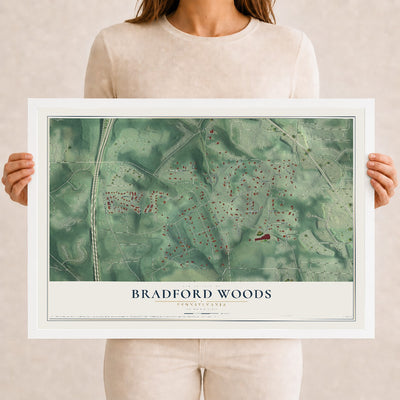 Map of Bradford Woods, Pennsylvania, 12 x 18 inch print in a white wood frame