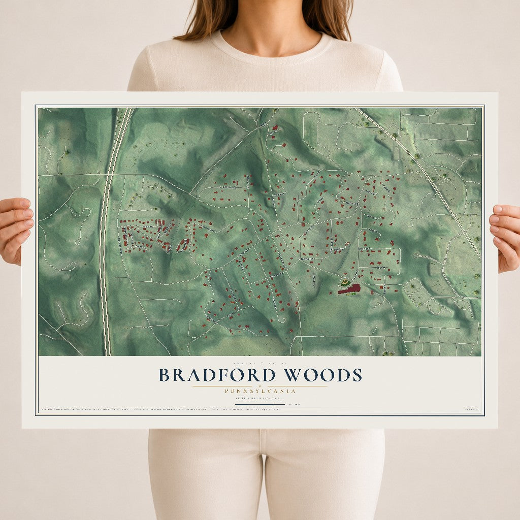 Map of Bradford Woods, Pennsylvania, 18 x 24 inch unframed archival matte print