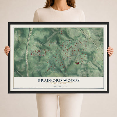 Map of Bradford Woods, Pennsylvania, 24 x 36 inch print in a black wood frame