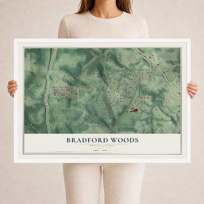 Map of Bradford Woods, Pennsylvania, 24 x 36 inch print in a white wood frame
