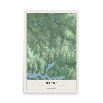 Map of Brady, Butler County, Pennsylvania, 12 x 18 inch unframed archival matte print