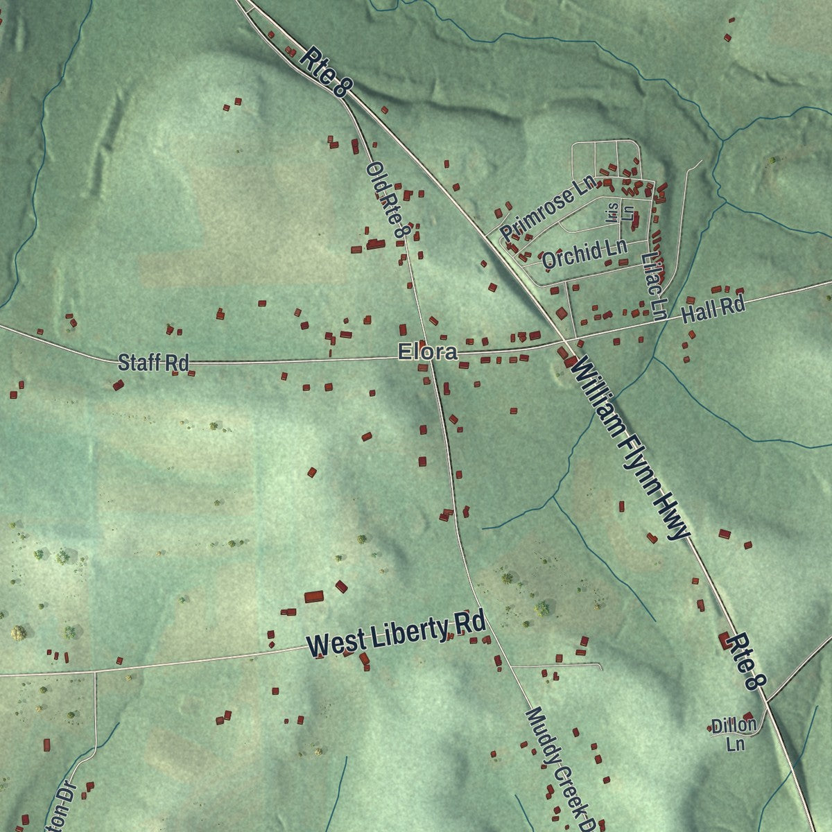 Second close-up of the map of Brady, Butler County, Pennsylvania print showing more streets and buildings