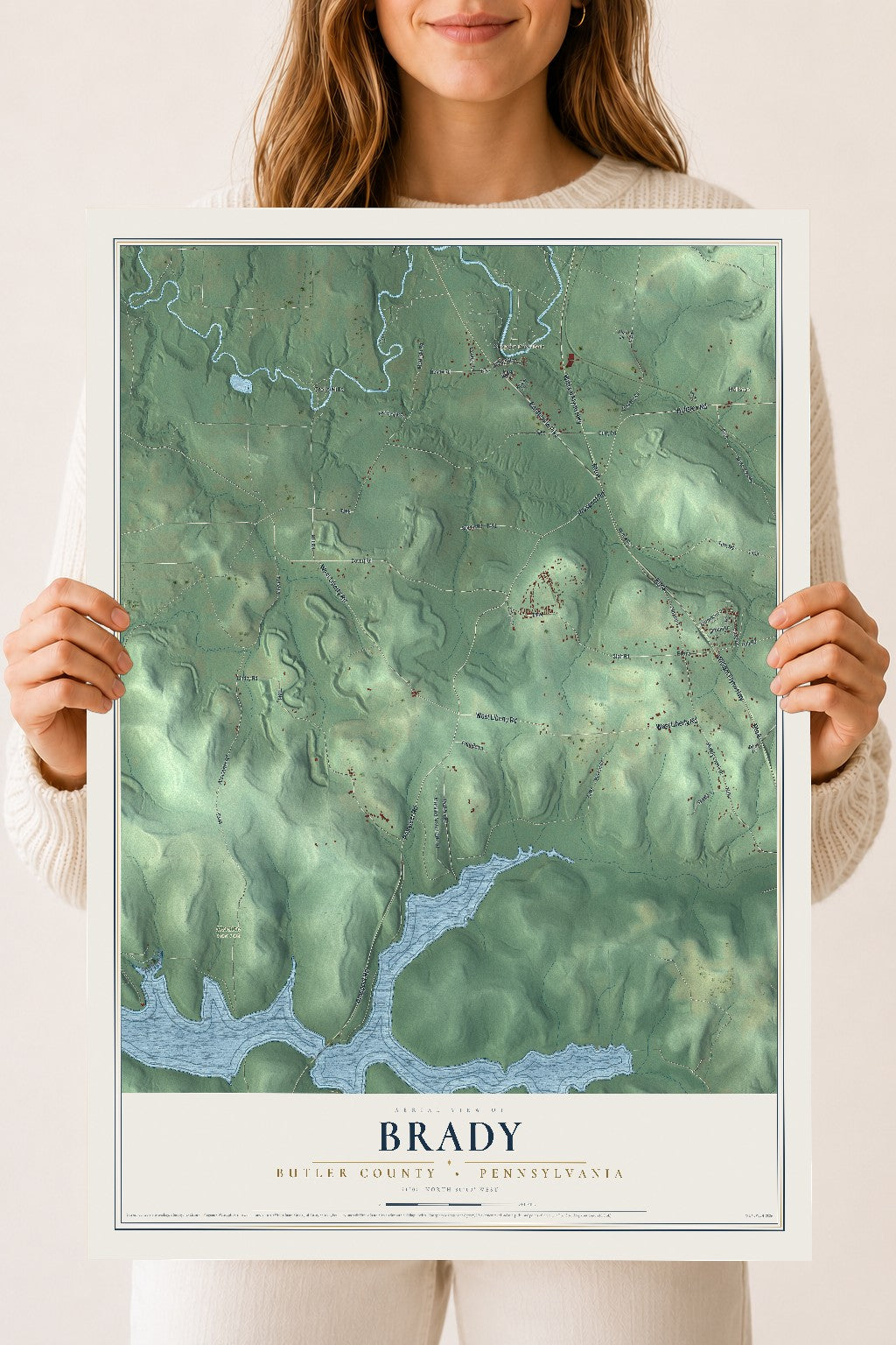 Map of Brady, Butler County, Pennsylvania, 18 x 24 inch unframed archival matte print