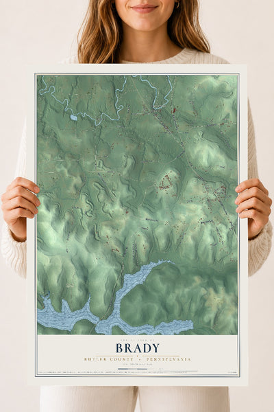 Map of Brady, Butler County, Pennsylvania, 18 x 24 inch unframed archival matte print