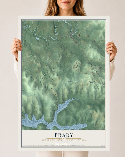 Map of Brady, Butler County, Pennsylvania, 24 x 36 inch unframed archival matte print