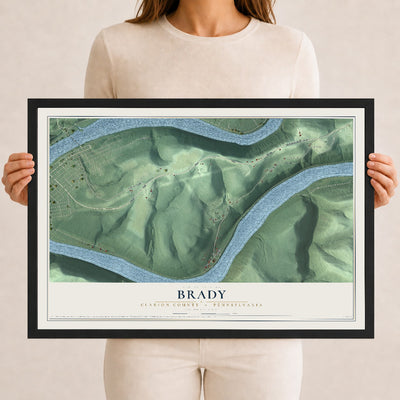 Map of Brady, Clarion County, Pennsylvania, 12 x 18 inch print in a black wood frame