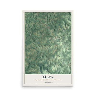 Map of Brady, Clearfield County, Pennsylvania, 12 x 18 inch unframed archival matte print
