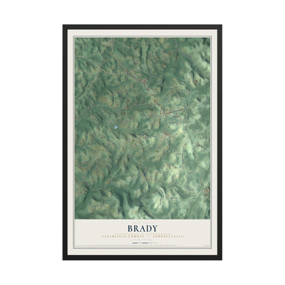 Map of Brady, Clearfield County, Pennsylvania, 12 x 18 inch print in a black wood frame