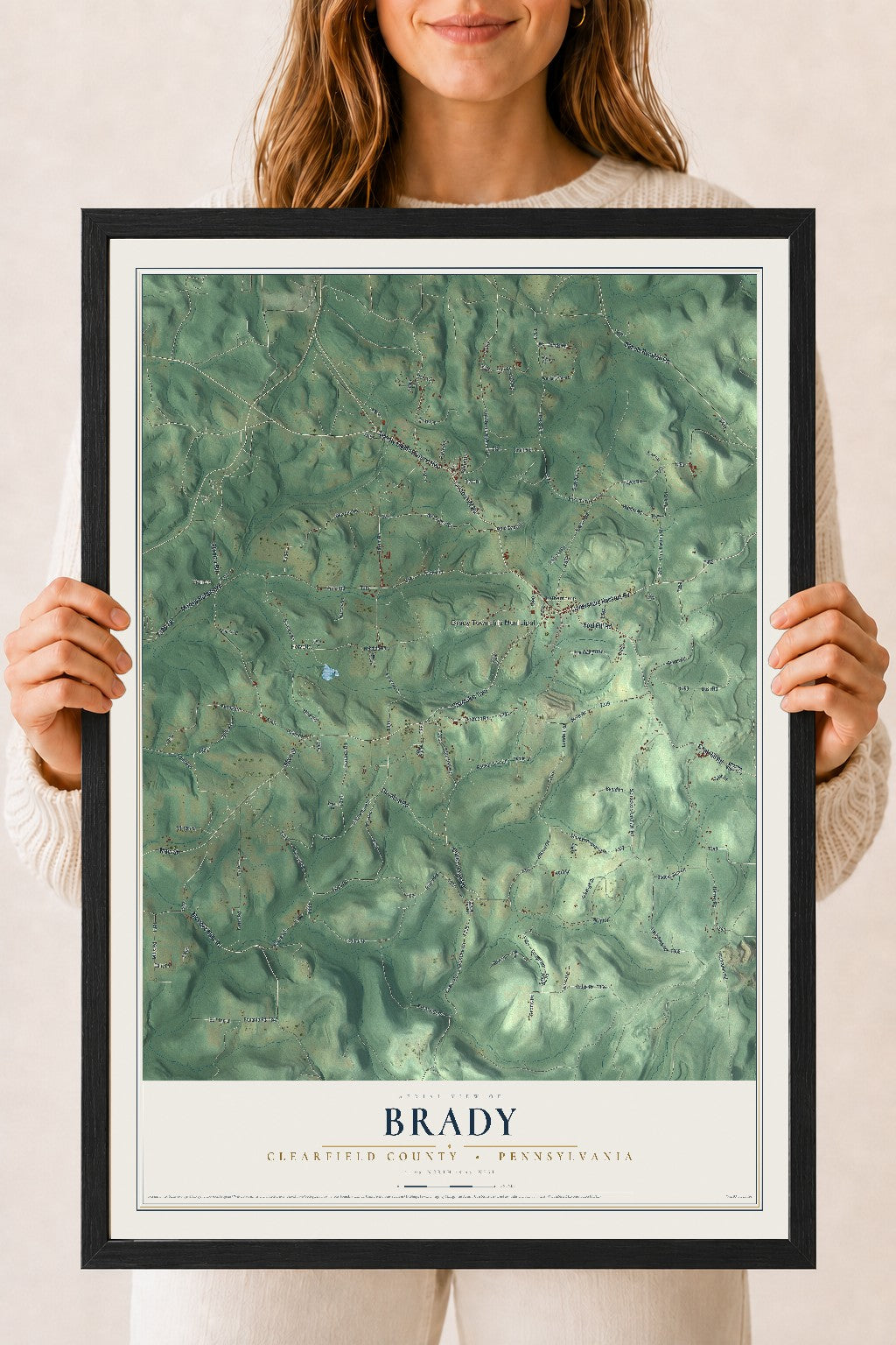 Map of Brady, Clearfield County, Pennsylvania, 18 x 24 inch print in a black wood frame