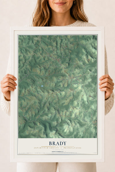 Map of Brady, Clearfield County, Pennsylvania, 18 x 24 inch print in a white wood frame