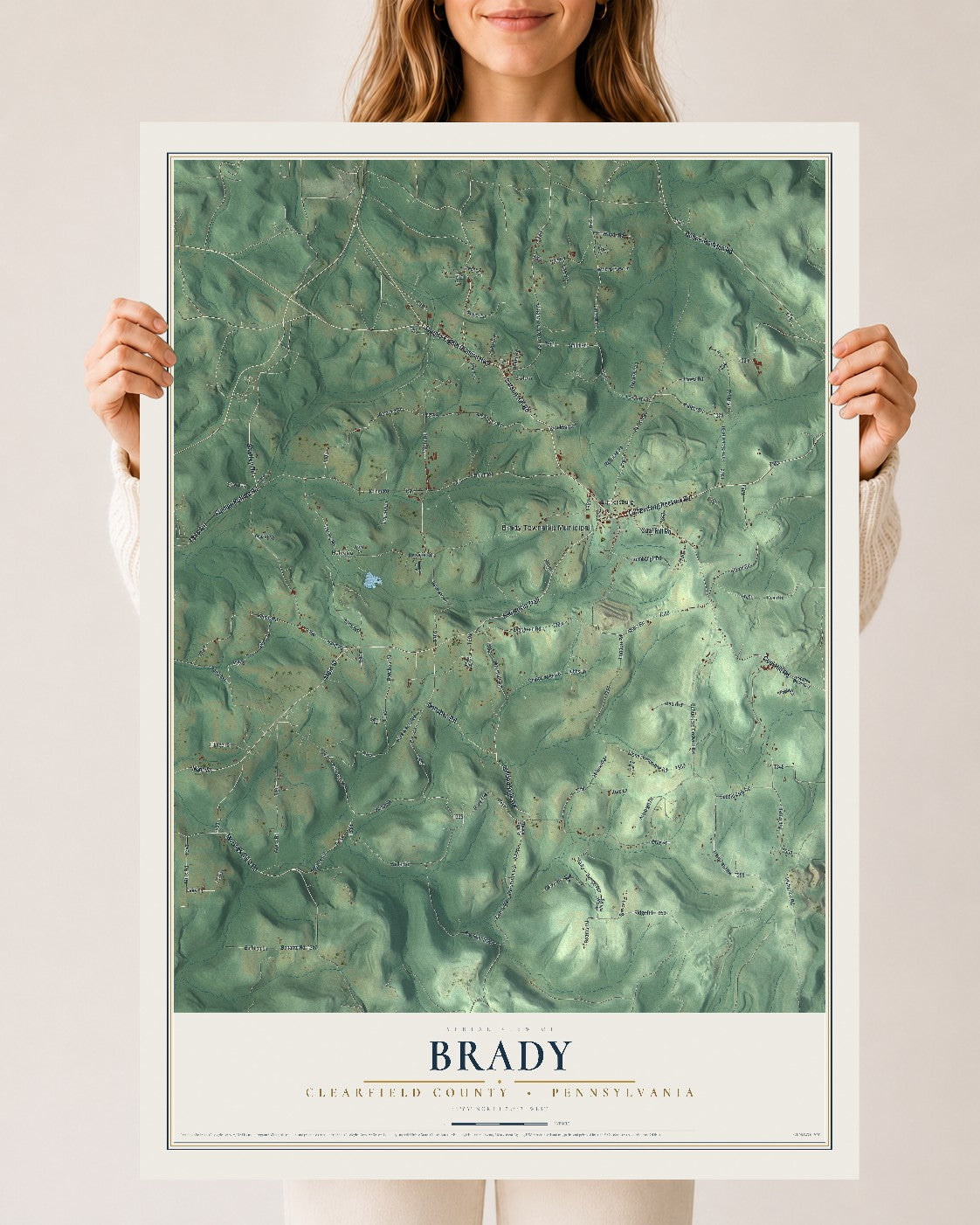 Map of Brady, Clearfield County, Pennsylvania, 24 x 36 inch unframed archival matte print