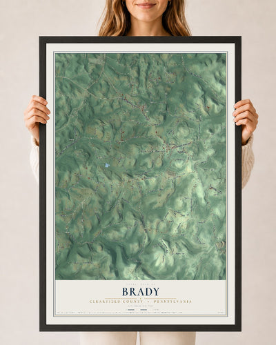 Map of Brady, Clearfield County, Pennsylvania, 24 x 36 inch print in a black wood frame