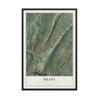 Map of Brady, Huntingdon County, Pennsylvania, 12 x 18 inch print in a black wood frame