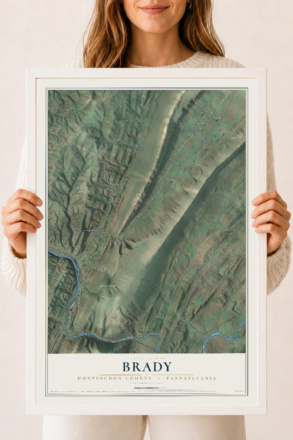 Map of Brady, Huntingdon County, Pennsylvania, 18 x 24 inch print in a white wood frame