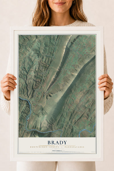 Map of Brady, Huntingdon County, Pennsylvania, 18 x 24 inch print in a white wood frame