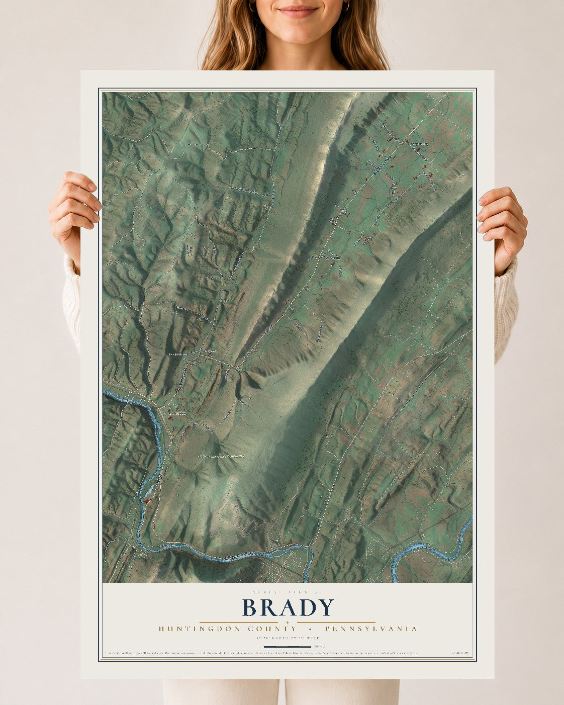 Map of Brady, Huntingdon County, Pennsylvania, 24 x 36 inch unframed archival matte print