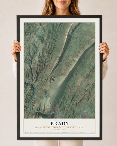 Map of Brady, Huntingdon County, Pennsylvania, 24 x 36 inch print in a black wood frame