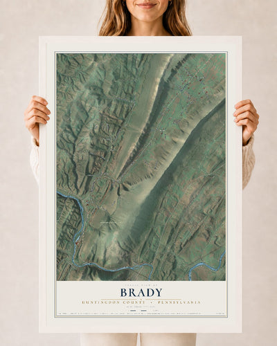 Map of Brady, Huntingdon County, Pennsylvania, 24 x 36 inch print in a white wood frame
