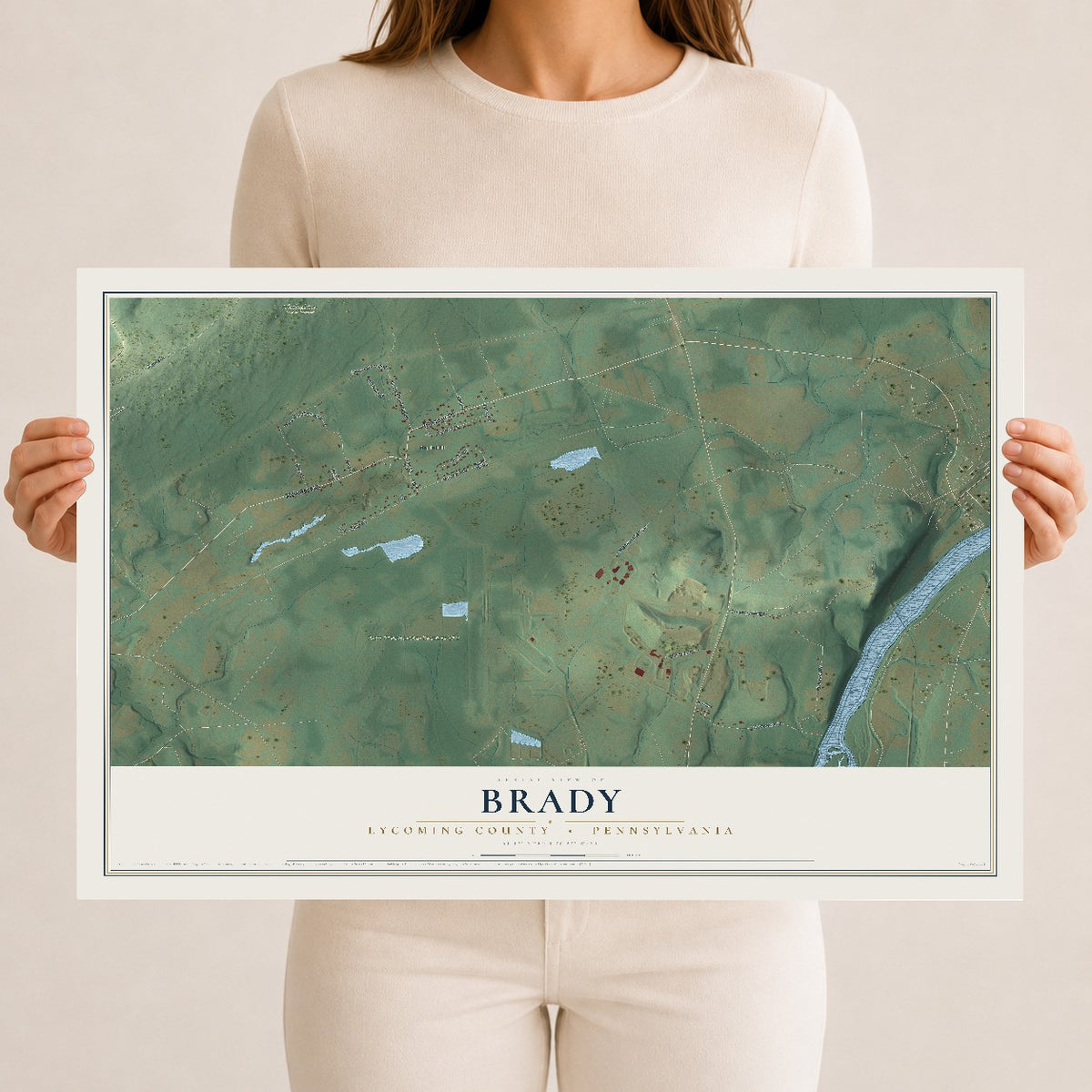 Map of Brady, Lycoming County, Pennsylvania, 12 x 18 inch unframed archival matte print