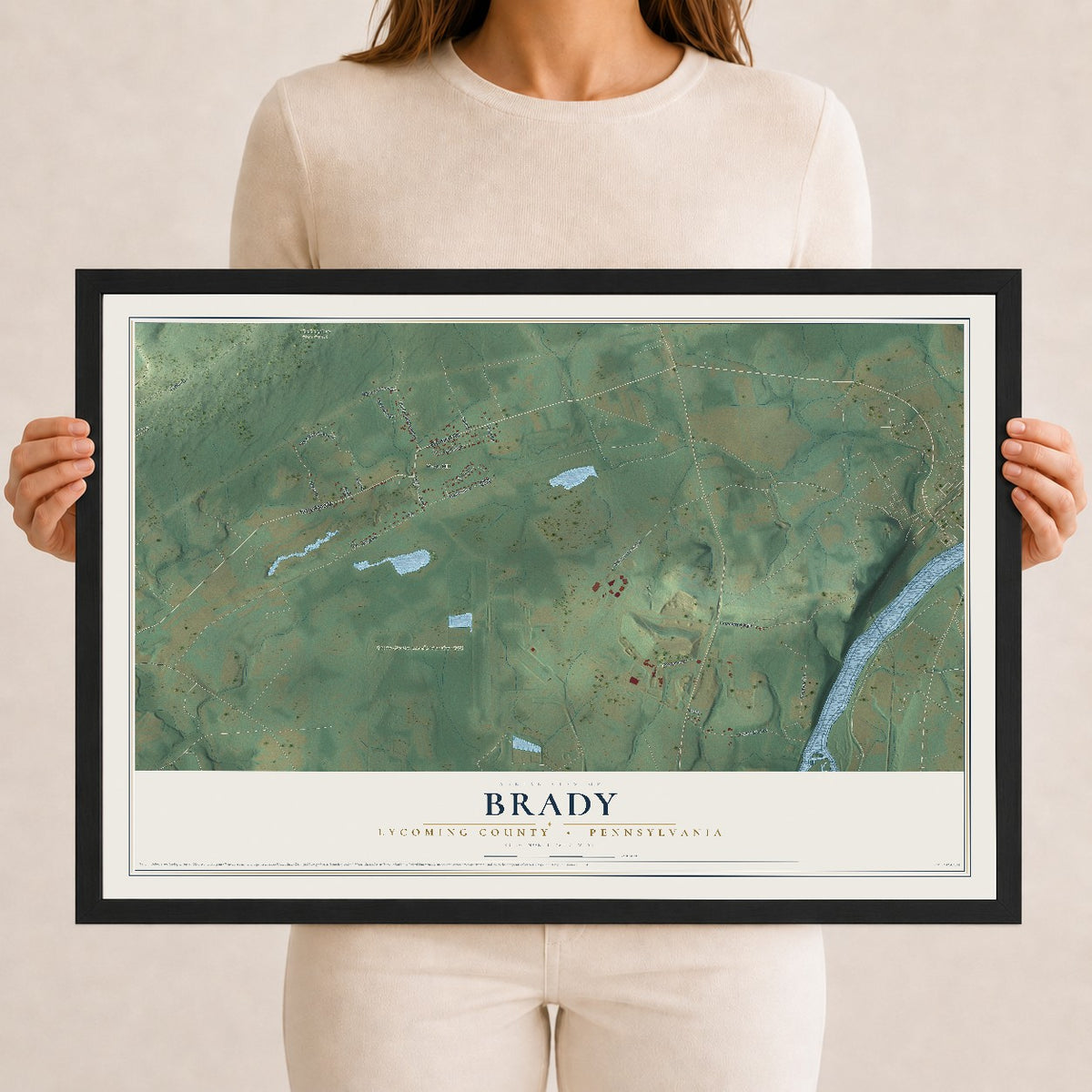 Map of Brady, Lycoming County, Pennsylvania, 12 x 18 inch print in a black wood frame