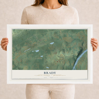 Map of Brady, Lycoming County, Pennsylvania, 12 x 18 inch print in a white wood frame