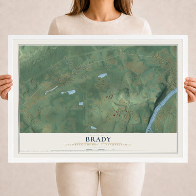 Map of Brady, Lycoming County, Pennsylvania, 18 x 24 inch print in a white wood frame