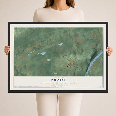 Map of Brady, Lycoming County, Pennsylvania, 24 x 36 inch print in a black wood frame