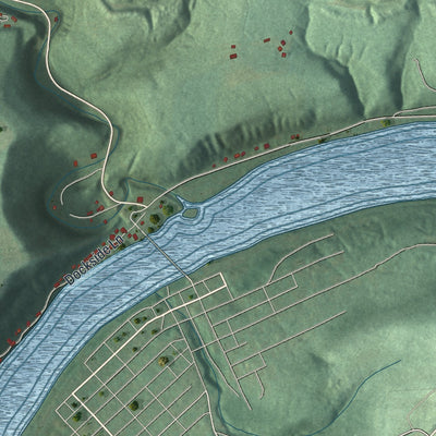 Close-up of the map of Bradys Bend, Pennsylvania print showing street and building detail