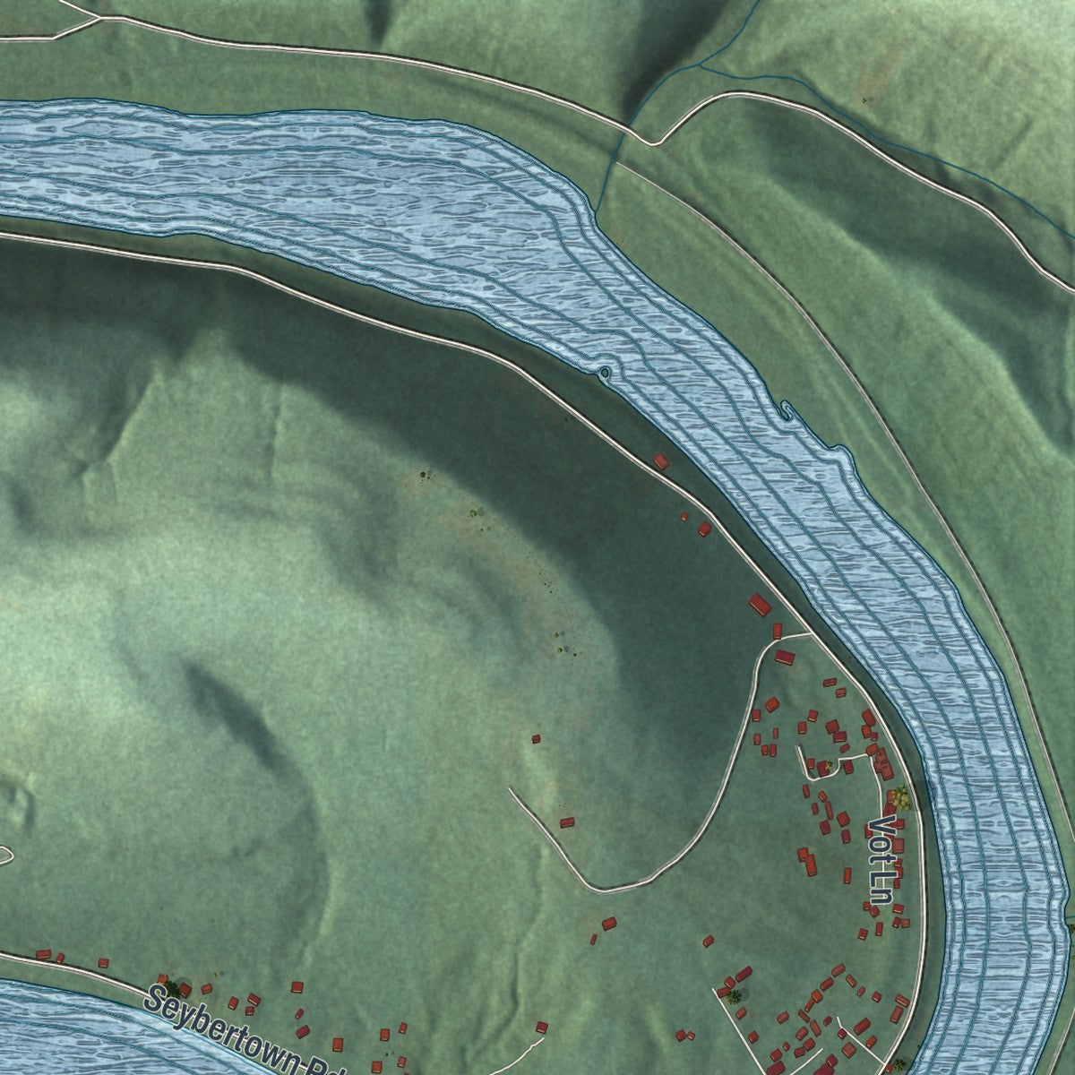 Second close-up of the map of Bradys Bend, Pennsylvania print showing more streets and buildings