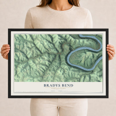 Map of Bradys Bend, Pennsylvania, 12 x 18 inch print in a black wood frame