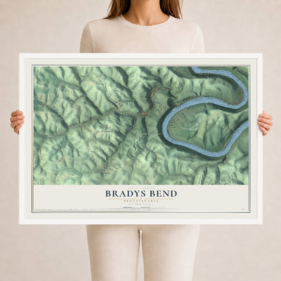 Map of Bradys Bend, Pennsylvania, 24 x 36 inch print in a white wood frame