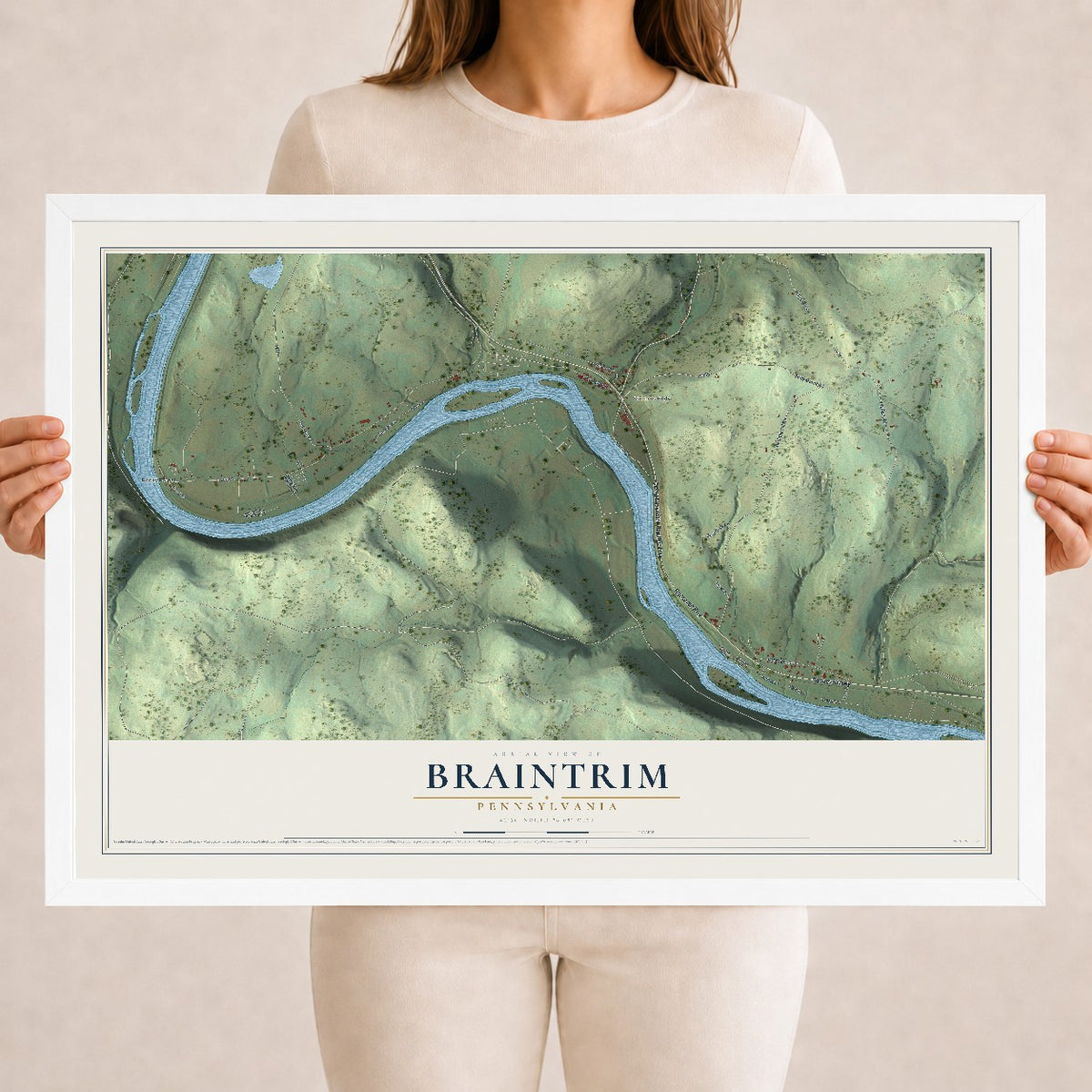 Map of Braintrim, Pennsylvania, 18 x 24 inch print in a white wood frame