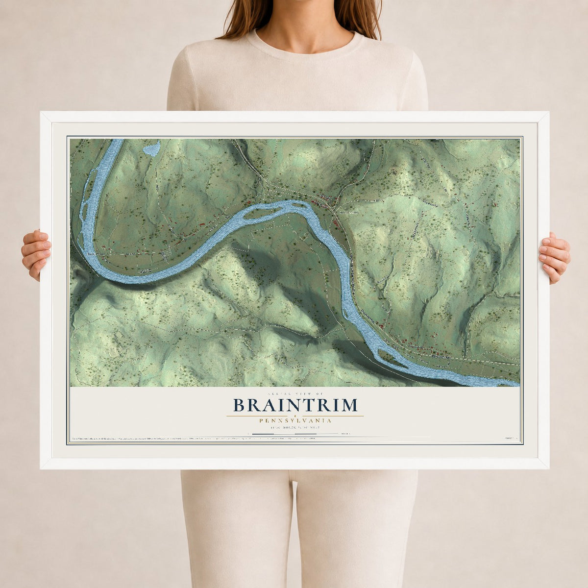 Map of Braintrim, Pennsylvania, 24 x 36 inch print in a white wood frame