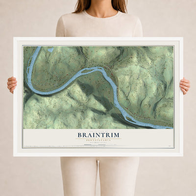 Map of Braintrim, Pennsylvania, 24 x 36 inch print in a white wood frame