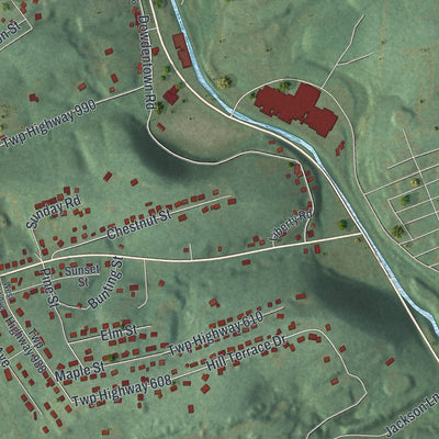 Close-up of the map of Branch, Pennsylvania print showing street and building detail