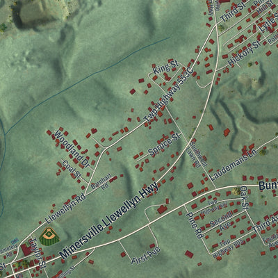 Second close-up of the map of Branch, Pennsylvania print showing more streets and buildings