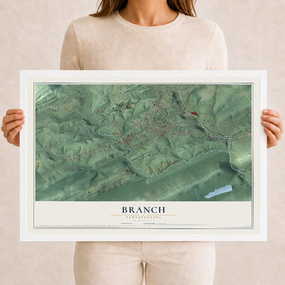 Map of Branch, Pennsylvania, 12 x 18 inch print in a white wood frame