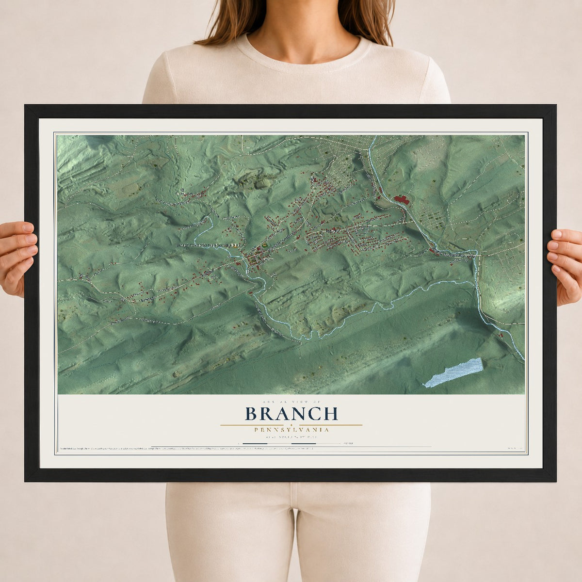 Map of Branch, Pennsylvania, 18 x 24 inch print in a black wood frame