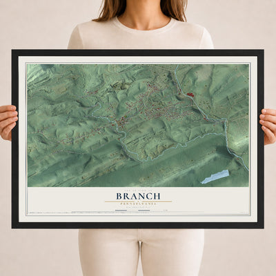 Map of Branch, Pennsylvania, 18 x 24 inch print in a black wood frame