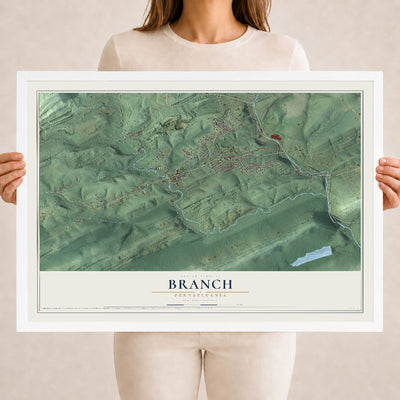 Map of Branch, Pennsylvania, 18 x 24 inch print in a white wood frame