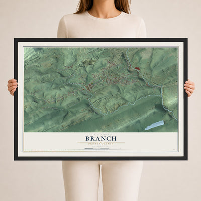 Map of Branch, Pennsylvania, 24 x 36 inch print in a black wood frame