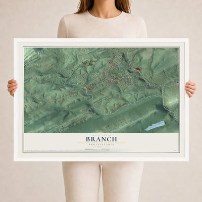 Map of Branch, Pennsylvania, 24 x 36 inch print in a white wood frame