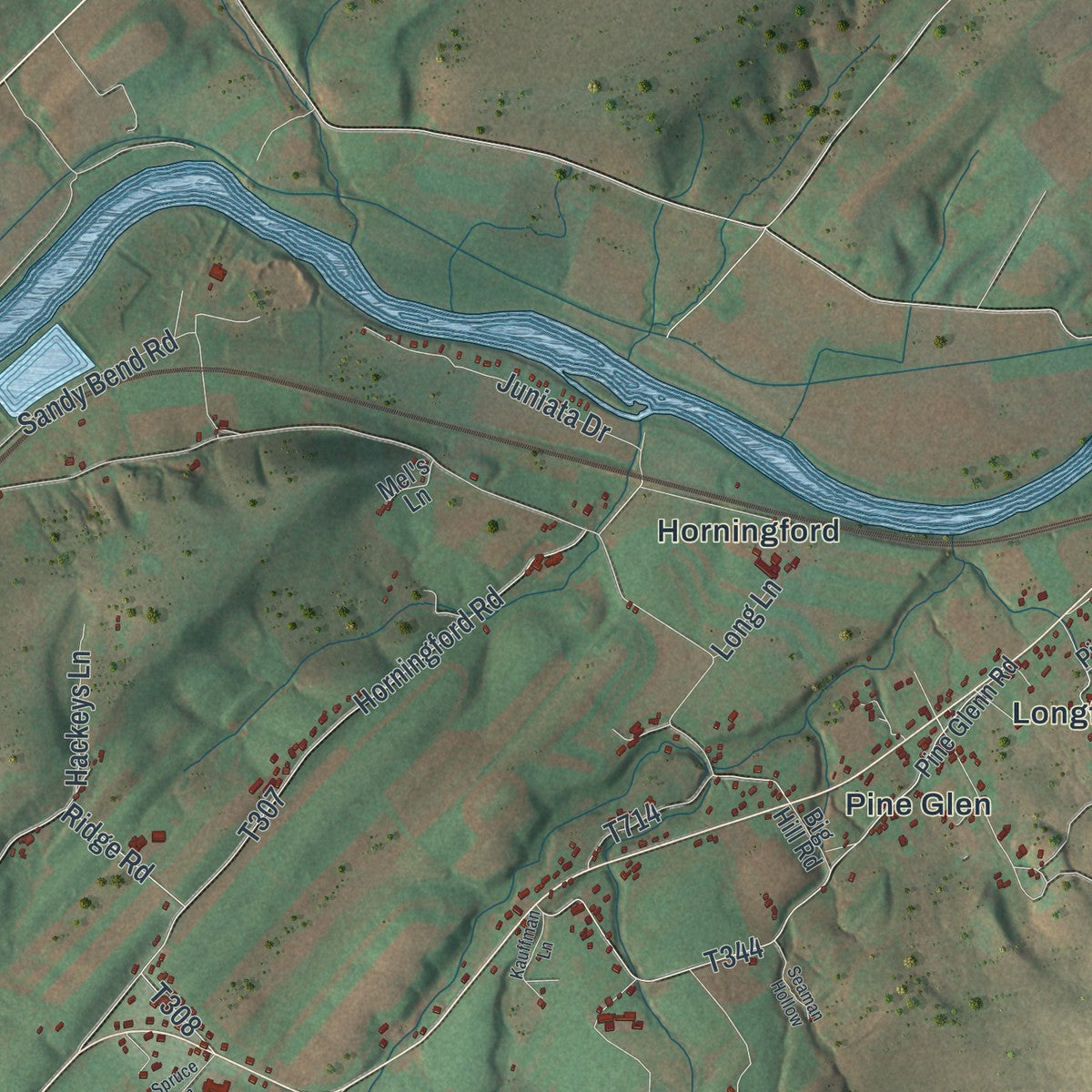 Close-up of the map of Bratton, Pennsylvania print showing street and building detail
