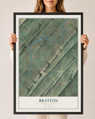 Map of Bratton, Pennsylvania, 24 x 36 inch print in a black wood frame