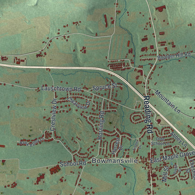 Close-up of the map of Brecknock, Lancaster County, Pennsylvania print showing street and building detail