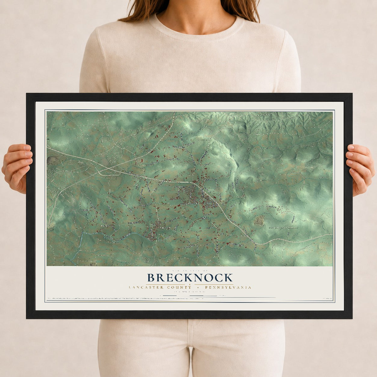 Map of Brecknock, Lancaster County, Pennsylvania, 12 x 18 inch print in a black wood frame
