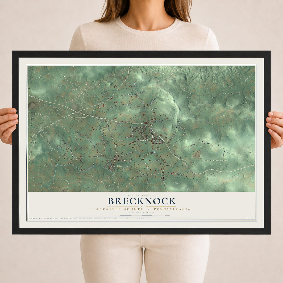 Map of Brecknock, Lancaster County, Pennsylvania, 18 x 24 inch print in a black wood frame