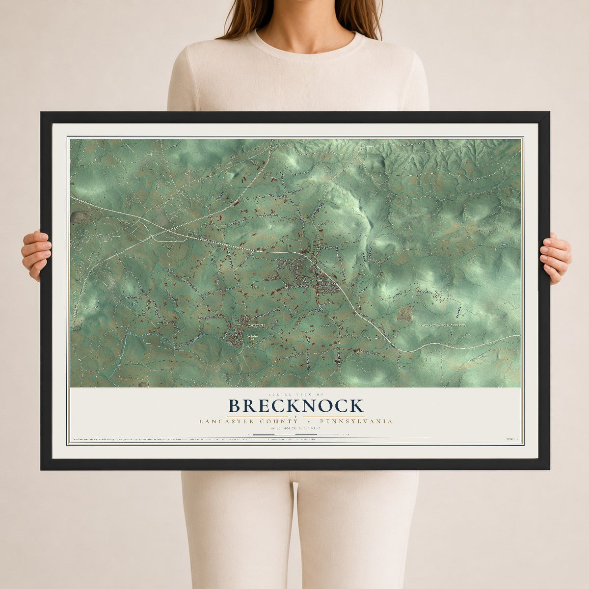 Map of Brecknock, Lancaster County, Pennsylvania, 24 x 36 inch print in a black wood frame