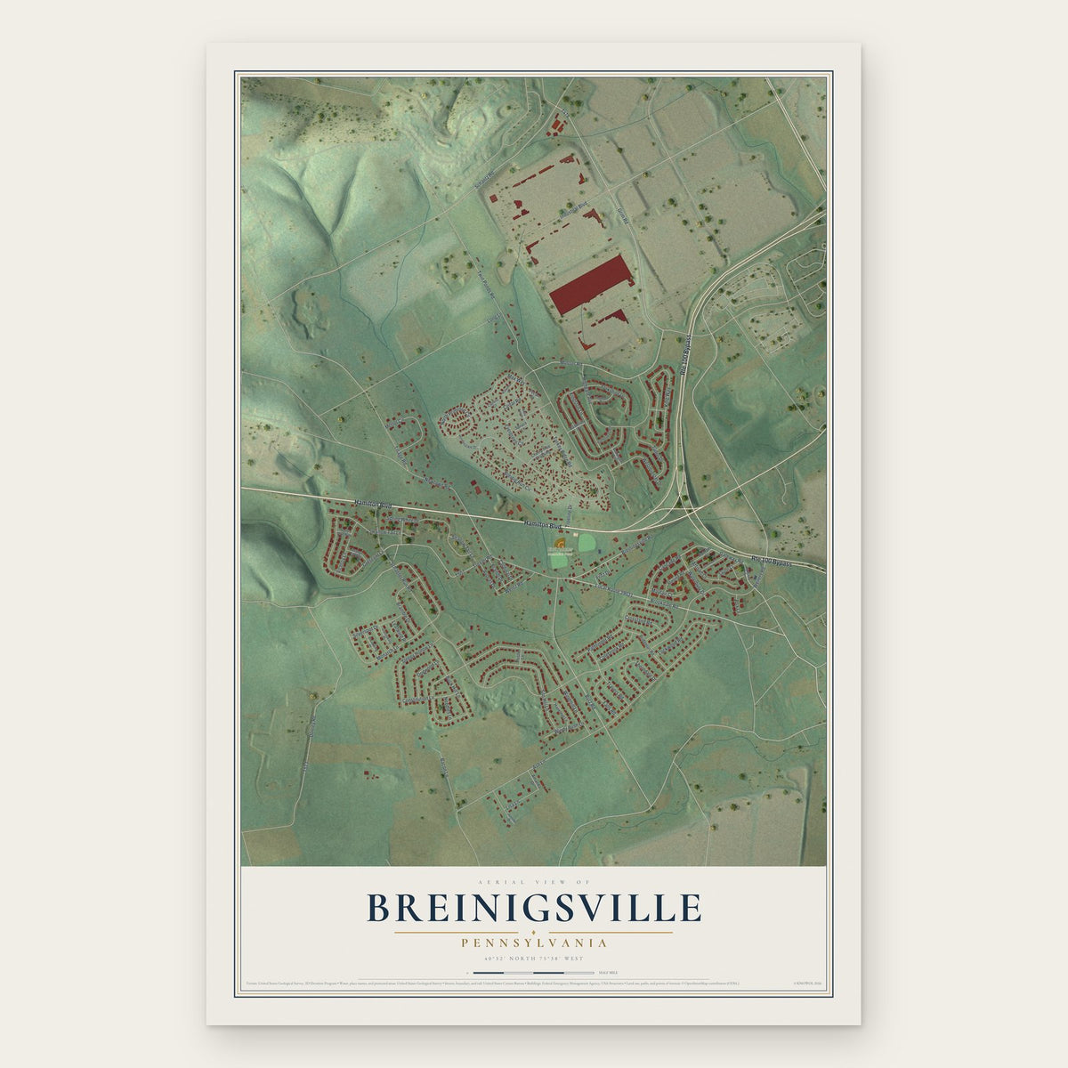 Breinigsville, Pennsylvania map print, the full design